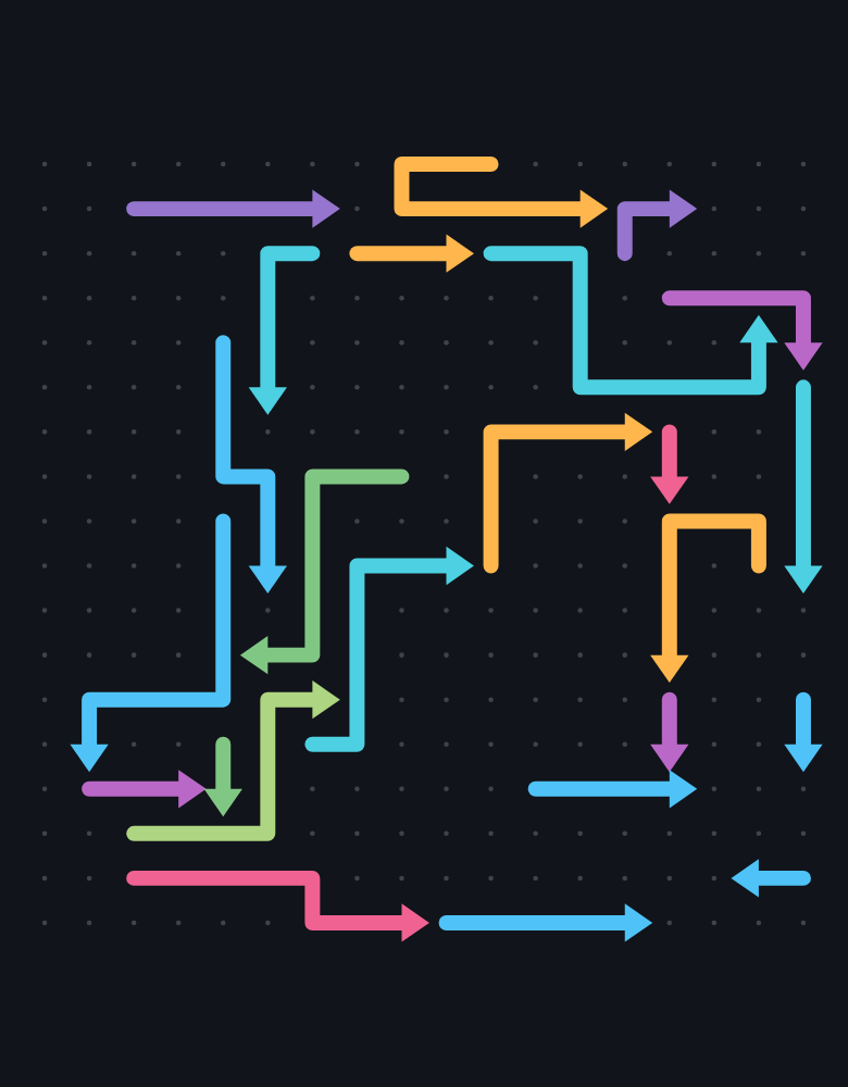 Level 12: a denser lattice with arrows crossing in front of one another.