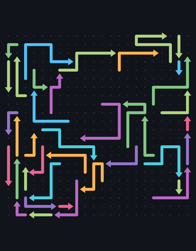 Level 30: a larger board, arrows packed closer together.