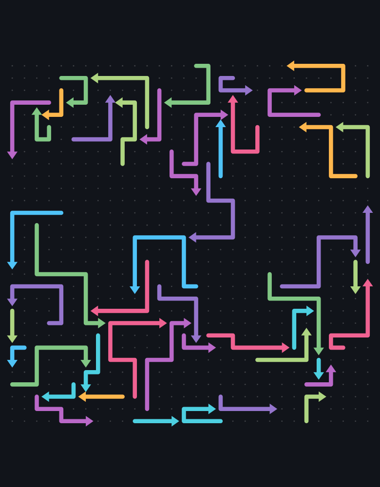 Level 100: a 30 by 30 board packed with short arrows in every direction.